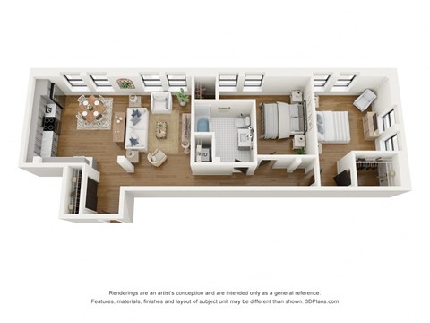 Floor plan for 2 beds, 1 bath, 1030 sqft